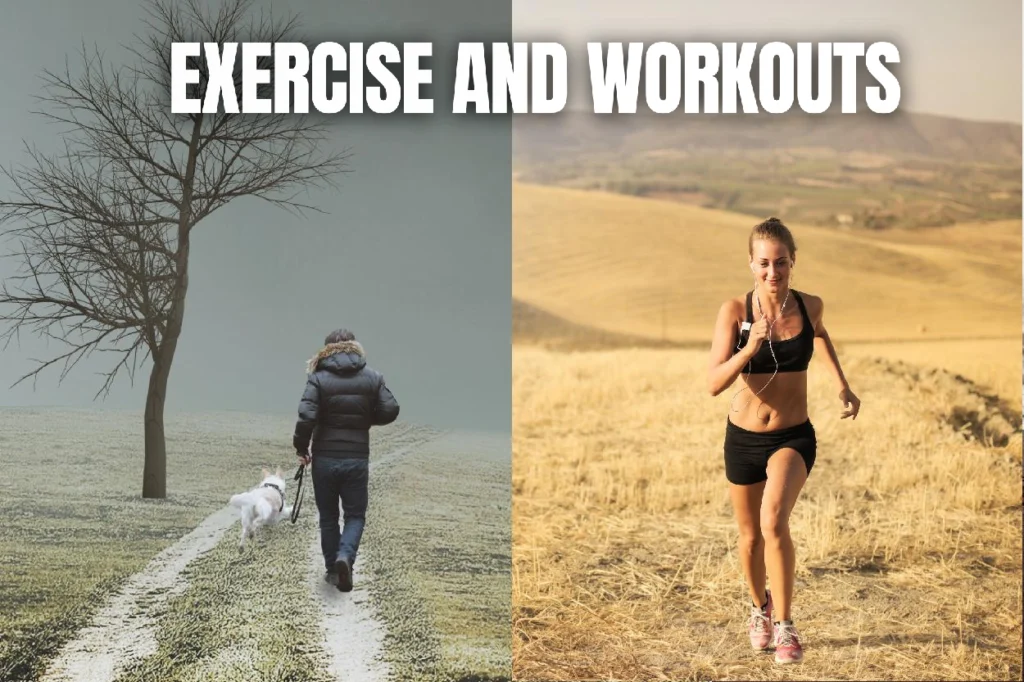 Two Collage pictures of walk and run: Highlighting the example of Exercise and Workouts