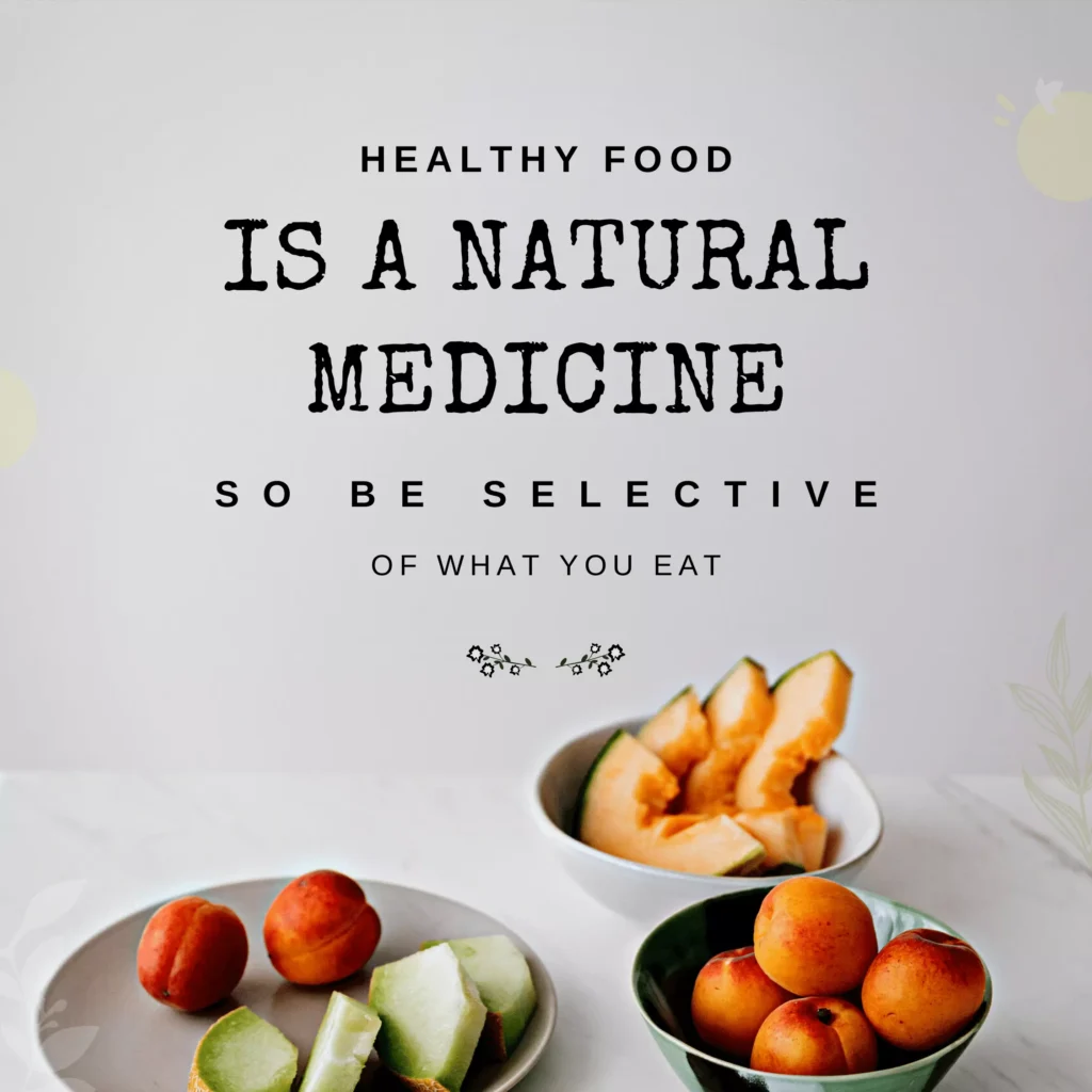 Text: Healthy food is a natural medicine, so be selective what you eat